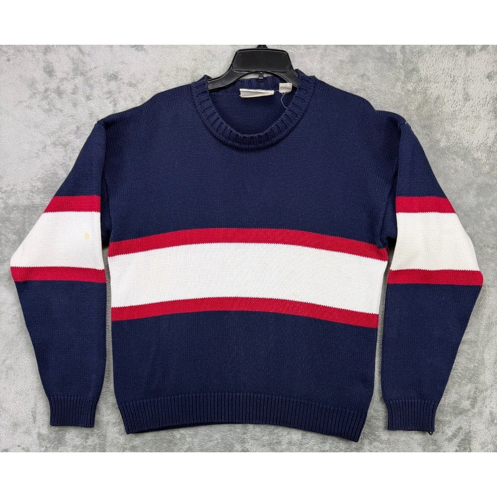 VTG‎ Britches Great Outdoors Men's Sweater XL Red/White/Blue Striped Cotton Knit